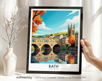Bath Travel Print - England, Bath Poster | Cityscape Wall Hanging for Home Decor, Housewarming Gift