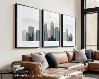Denver 3 Piece Wall Art Prints, Denver Skyline Poster Set | ArtPrintsVicky