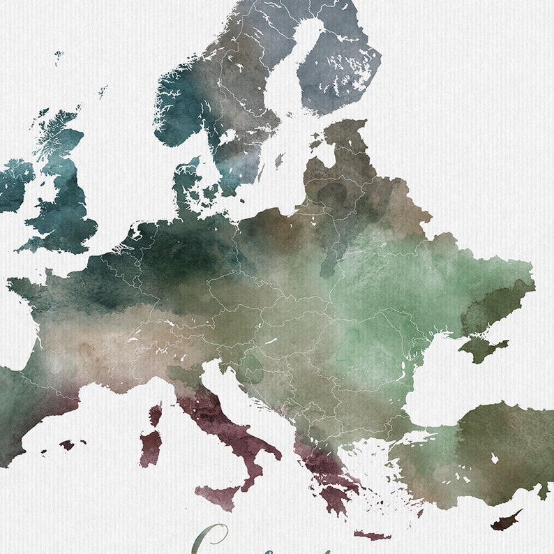 Europe map Europe watercolor map Wall art Europe map Etsy