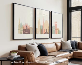 Charleston SC 3 Piece Wall Art Prints, Charleston Skyline Poster Set | ArtPrintsVicky