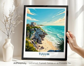 Tulum Mexico Travel Poster | Caribbean Art Print | Coastal Wall Art Home Decor