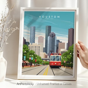 Houston Travel Poster: Vintage Style Cityscape Art Print