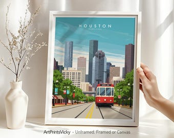 Houston Texas Art Print, Travel Poster Retro, Houston Skyline, Home Decor, Wall Hanging city print, Unique gift, ArtPrintsVicky