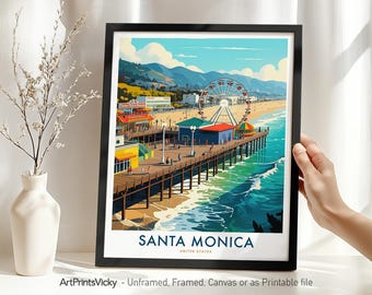 Santa Monica Travel Print | Santa Monica Poster | California Wall Art for Home Office Decor | Housewarming Gift