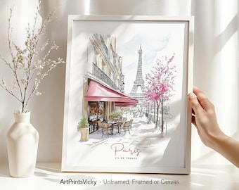 Paris Poster | Wall Art Print | Drawing Cityscape for Home and Office Decor | Travel Gift | ArtPrintsVicky
