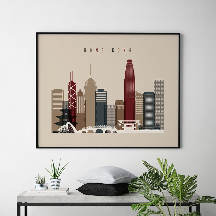 Hong Kong skyline Hong Kong print wall art Poster City Etsy