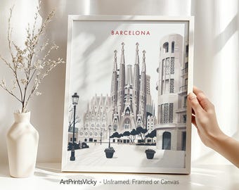 Barcelona Skyline Wall Art Print | Minimalist Travel Poster for Home & Office Decor | Personalized Gifts | ArtPrintsVicky