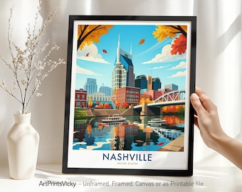 Nashville Travel Poster - Tennessee, Nashville Skyline Print, Wall Art Home Decor, Wall Hangings, Housewarming Gift