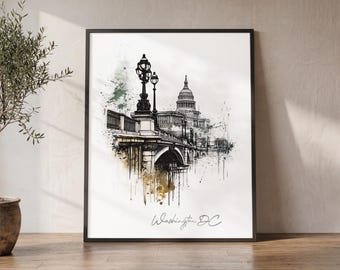 Washington DC poster | Art print | Skyline drawing | Modern Home and office decor