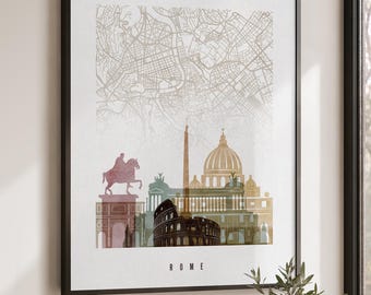 Rome Map Wall Art Print, City Poster for Home or Office Decor