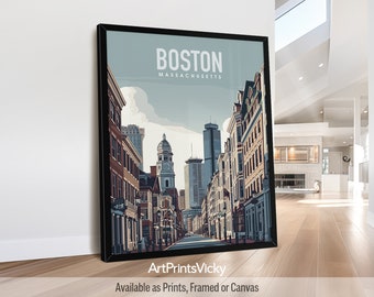 Boston Poster, Travel Print Skyline, Massachusetts Decor for Home and Office, Personalised Anniversary Gift for Her or Him | ArtPrintsVicky