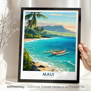 Maui Travel Poster - Hawaii, Maui Art Print, Beach Home Decor Wall Art, Housewarming Gift