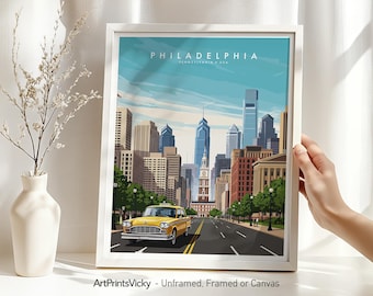Philadelphia Wall Art Print | Travel Poster Vintage Style | Modern Home Decor | Wall Hanging city prints | ArtPrintsVicky