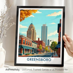 Greensboro NC Travel Print Wall Art, Greensboro Poster Skyline, Wall Hanging Cityscape Art, Modern City Home Office Decor, Housewarming Gift