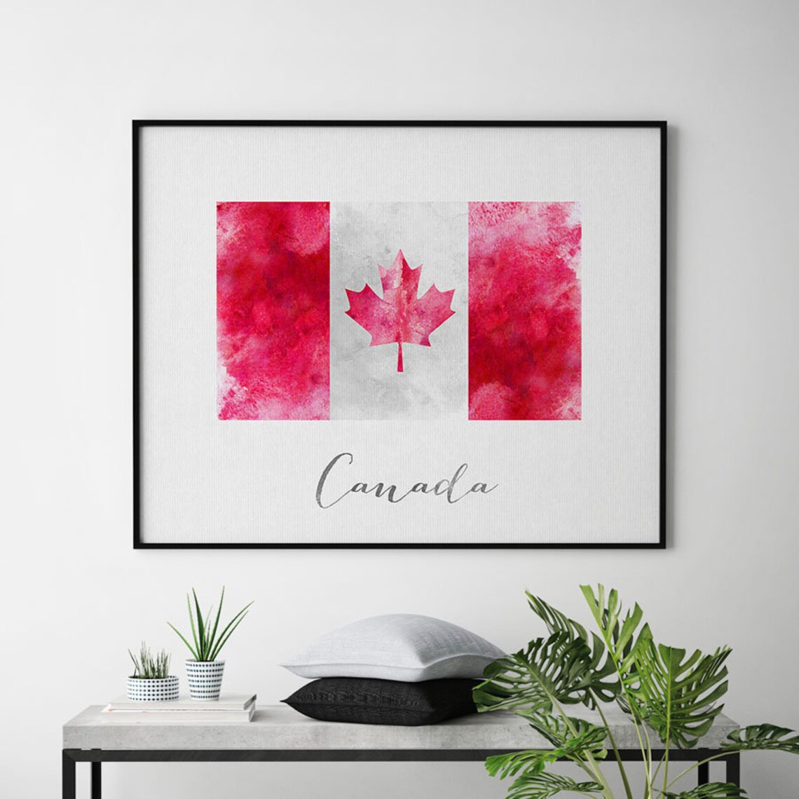 Canada flag print art poster watercolor Wall art Canada Etsy