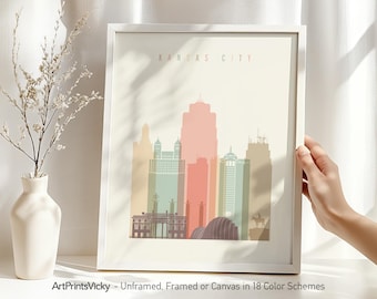 Kansas City Art Print, Poster Skyline, Travel Decor for Homes, Offices, and Unique Travel Gifts | ArtPrintsVicky