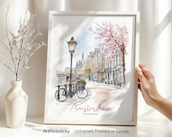 Amsterdam Print | Skyline Wall Art Poster | Home Office Decor | Personalized Gift | Cityscape Drawing | ArtPrintsVicky