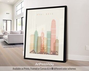 Hong Kong print, poster wall art, Hong Kong skyline, Travel poster, City print, Travel gifts, Office decor, customised prints