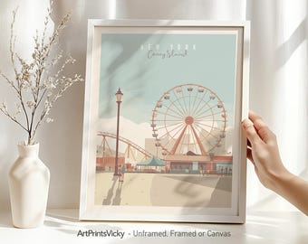 New York wall art print | Poster of Coney Island | NYC Travel Art Illustrations | Personalized gifts | Pastel city prints | ArtPrintsVicky