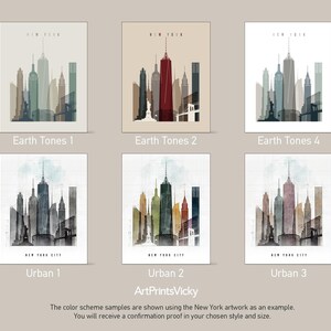 a set of four art prints of different buildings