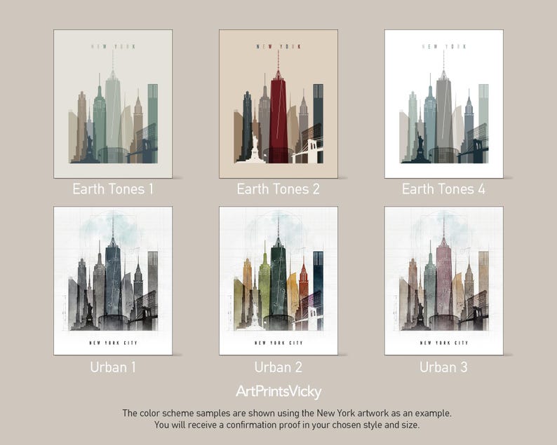 a set of four art prints of different buildings