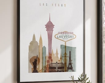 Lámina decorativa de Las Vegas para pared, póster del horizonte urbano, decoración de viaje con paisajes de la ciudad.