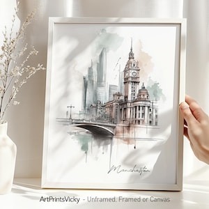 Manchester skyline print - England | Cityscape Wall art poster drawing | Home and office decor | ArtPrintsVicky