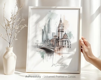 Manchester skyline print - England | Cityscape Wall art poster drawing | Home and office decor | ArtPrintsVicky