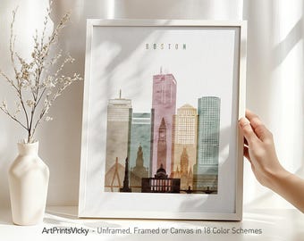 Boston Wall Art Print - Boston Skyline Poster, Travel Poster, Modern US City Illustrations | ArtPrintsVicky