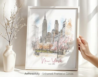 New York City wall art print | New York poster | Iconic NYC Architecture Illustrations | ArtPrintsVicky