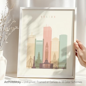 Boston Skyline Wall Art Poster - Framed or Canvas for Home Decor