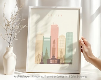 Boston Skyline Wall Art Poster - Framed or Canvas for Home Decor