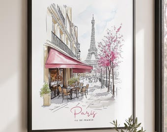 Paris Art Print, Wall Poster, Travel Decor, Eiffel Tower Watercolor