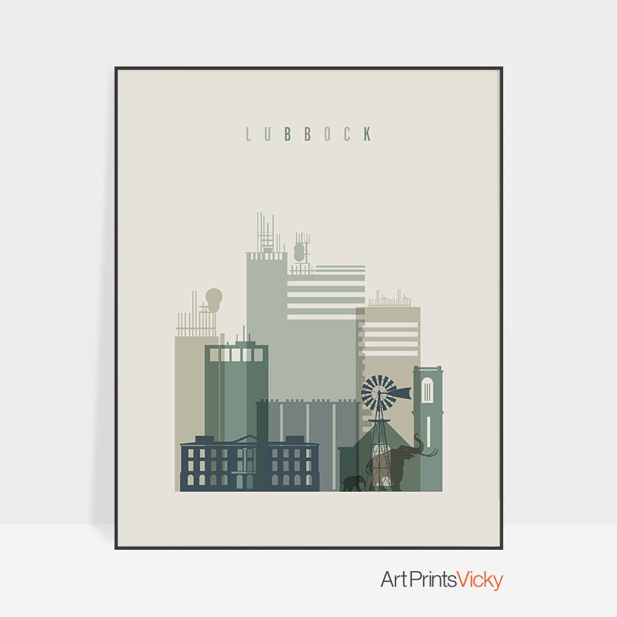 Lubbock print Poster Wall art Travel print Texas Lubbock Etsy