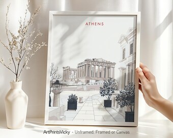 Athens Wall Art Print | Minimalist Travel Poster | Parthenon Greece for Home Office Decor | Personalized Gift | ArtPrintsVicky