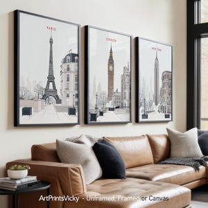 New York, London, Paris 3 Piece Wall Art Prints, Cityscapes Poster Set