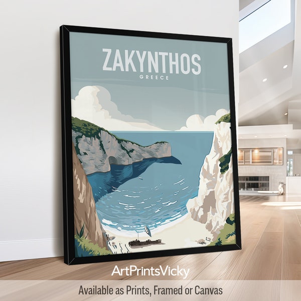 Zakynthos Print - Greece | Travel Poster | Shipwreck Beach Wall Art Decor for Homes, Offices, and Unique Travel Gifts | ArtPrintsVicky