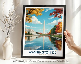 Washington DC Travel Print | USA City Skyline Poster | Monument & National Mall Wall Art | Home Decor | Housewarming Gift