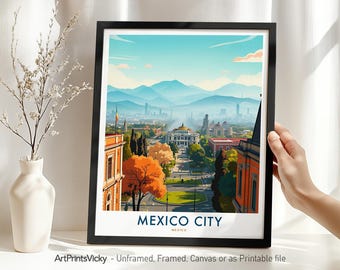 Mexico City Travel Poster | Mexico City Skyline Print | Latin America Cityscape for Home or Office Decor | Housewarming Gift