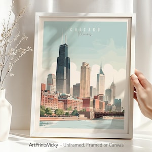 Chicago Skyline Art Print: Pastel Cityscape Travel Poster