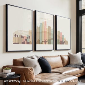 Los Angeles 3 Piece Wall Art Prints, LA Skyline Poster Set | ArtPrintsVicky