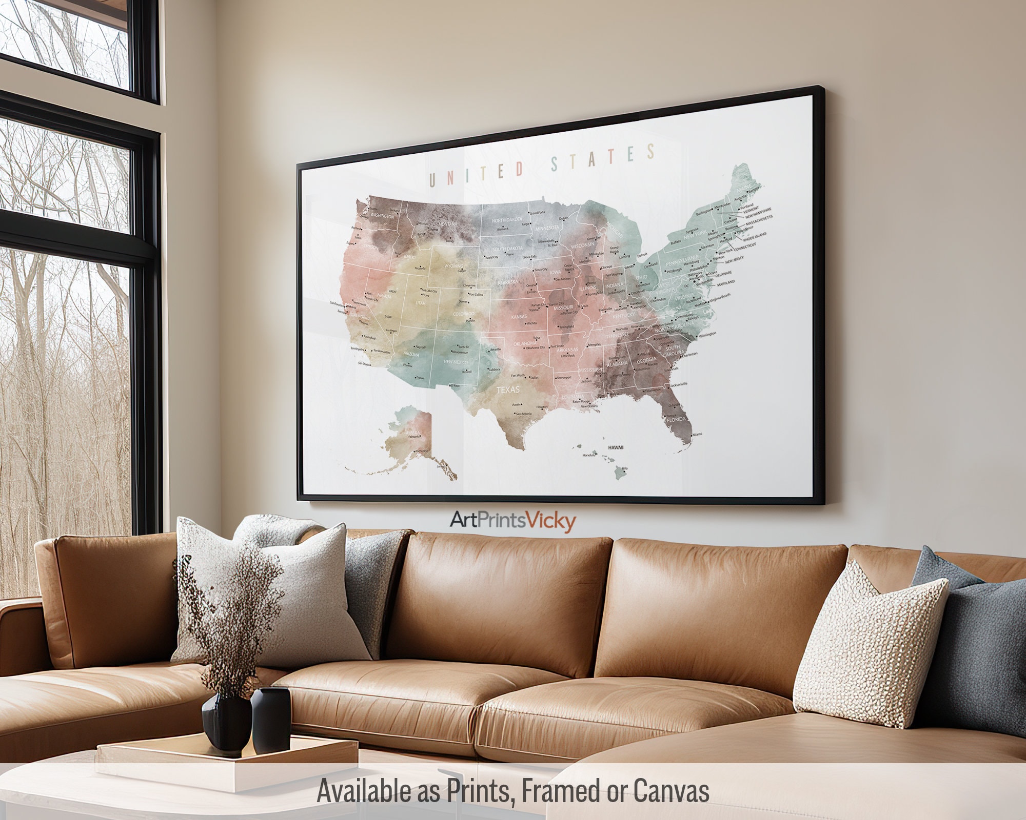 USA Map Poster Print , Travel Map Wall Art, Personalised Gifts  Artprintsvicky -  Canada