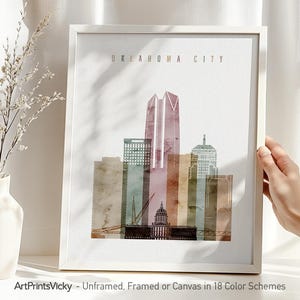 Impresión de acuarela de Oklahoma City, póster con el horizonte / ArtPrintsVicky