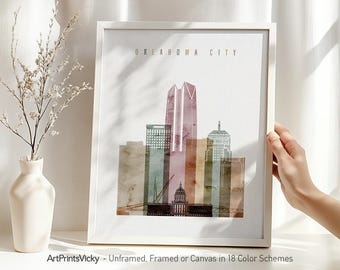 Oklahoma City Watercolor Print, Poster Skyline | ArtPrintsVicky