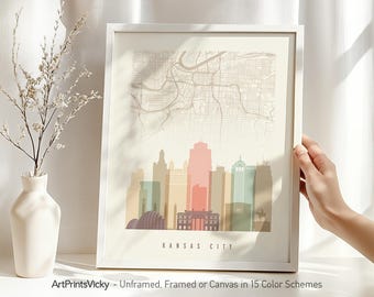 Kansas City Street Map Print - City Map & Skyline Poster | ArtPrintsVicky