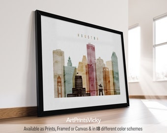 Houston wall art skyline, Houston art print, Texas poster, travel print, City print, personalised gift | ArtPrintsVicky