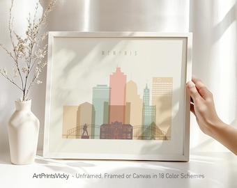 Memphis print, Memphis skyline poster, wall art travel print, city print, personalised gift | ArtPrintsVicky