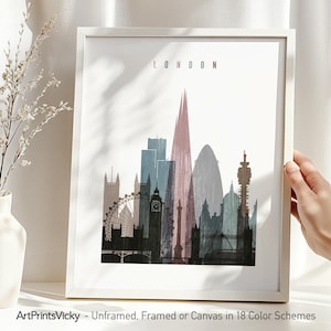 London print, London skyline poster, London cityscape art, City Poster, travel gifts, home decor | ArtPrintsVicky