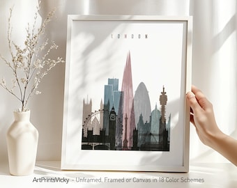 London print, London skyline poster, London cityscape art, City Poster, travel gifts, home decor | ArtPrintsVicky