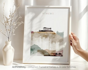 Athens Skyline Watercolor Print | ArtPrintsVicky